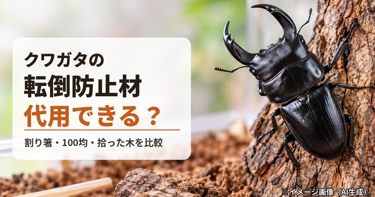 飼育ケースの樹皮につかまるオオクワガタ（AI生成のイメージ画像）